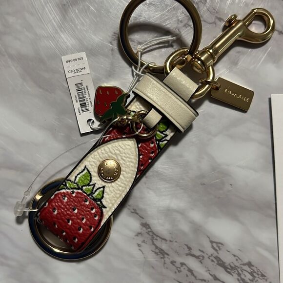 Coach Strawberry Trigger Snap Bag Charm In Signature Canvas Charm Key Holder - Picture 11 of 16